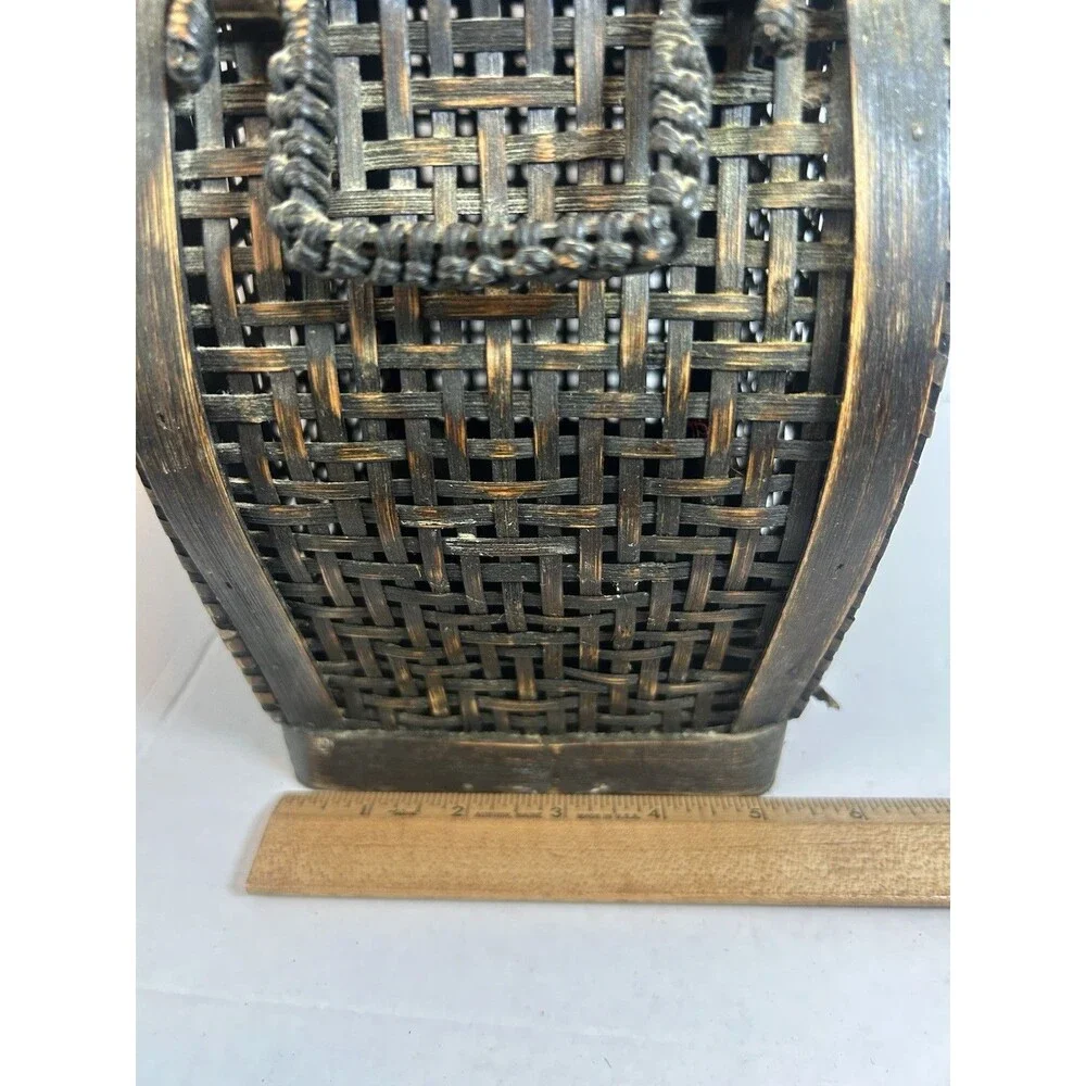 Vintage Woven Wood Basket Box Latch Lid Rustic Decor Storage 11” Tall